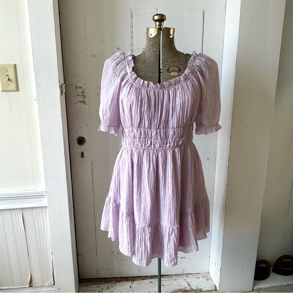 Simplee Pluss BoHo Cinched Ruffle Puff Sleeve Mini Dress